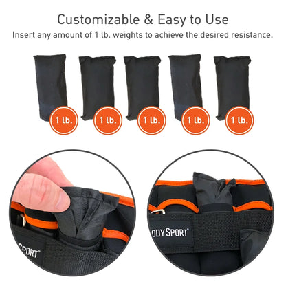 1 Pound – 5 Pound Black/Black Adjustable Ankle Weights for Men, Women, and Kids – Workout Aid for Added Resistance